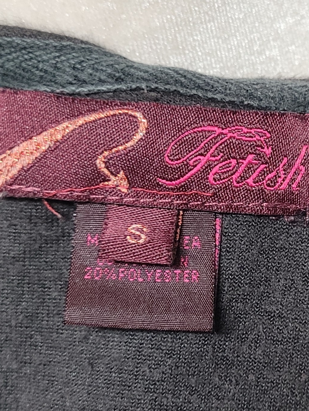Rare 90s Vintage Fetish By Eve Spell Out Black Velvet Fitted Zip-Up Hoodie S - Picture 12 of 13